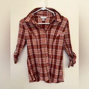 Christopher & Banks Red Plaid Button-Up Shirt